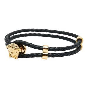 Versace Medusa Bracelet 2 Rows Black Gold Leather Plated Ladies Versace